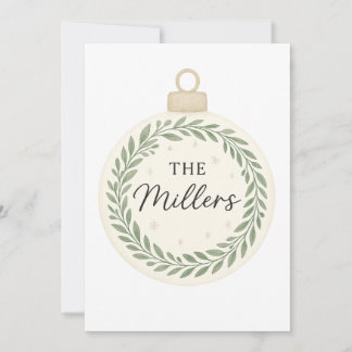 Custom Christmas Ornament – Greenery Wreath & Fami Invitation