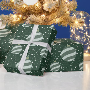Custom Christmas Ornaments Green White Snow Stripe Wrapping Paper