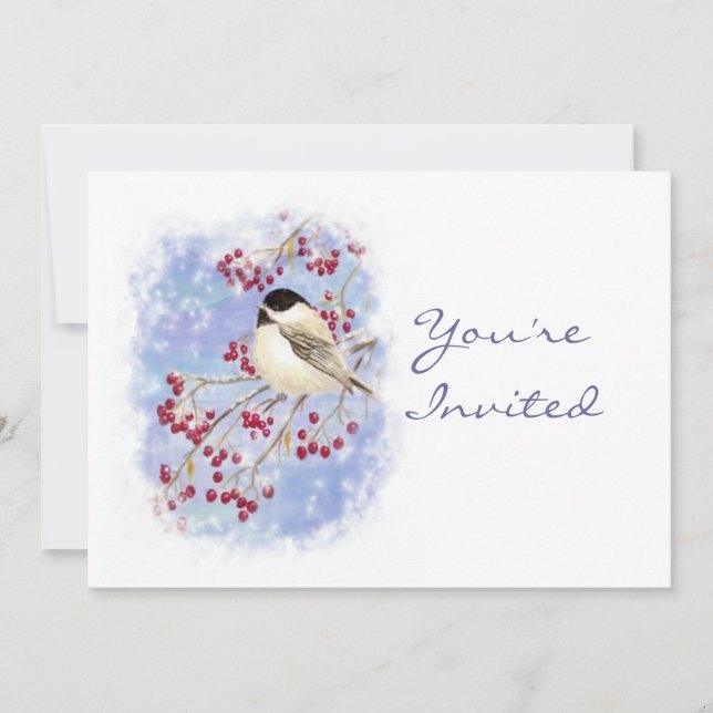 Custom Christmas Party Invite Bird Winter Berries (Front)