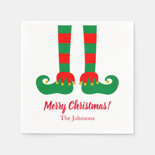 Custom Christmas party napkins with cute elf feet
