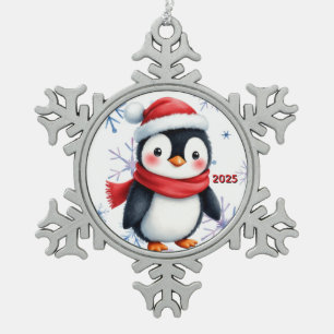 Custom Christmas Penguin Snowflake Pewter Christmas Ornament