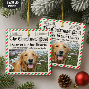 Custom Christmas Pet Loss Newspaper, Dog Memorial  Ceramic Ornament