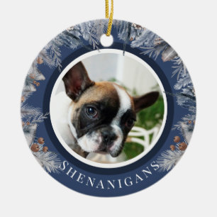 Custom Christmas Pet Photo Botanical Ceramic Ornament