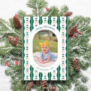 Custom Christmas Photo Card Green Stripes and Bows
