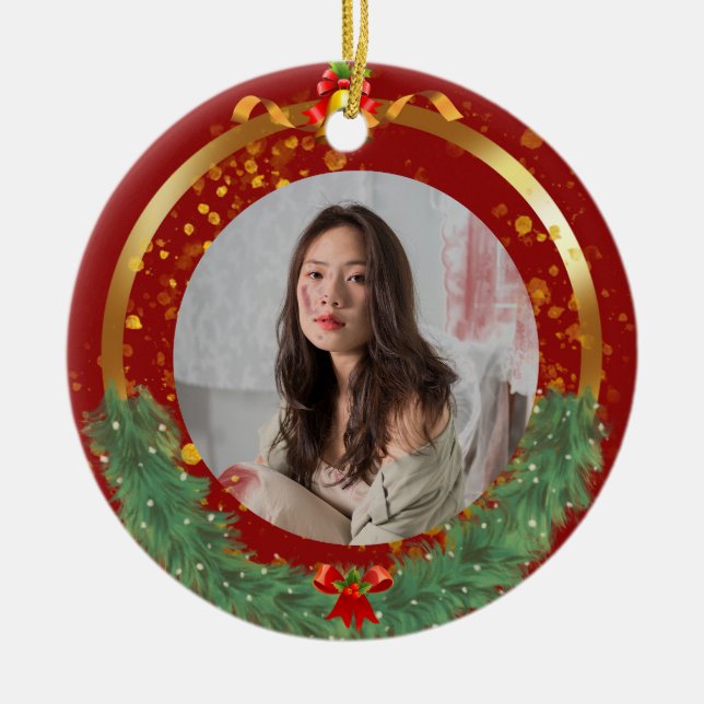 Custom Christmas Photo Ceramic Ornament (Front)