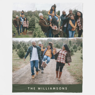 Custom Christmas Photo Collage Forest Green Fleece Blanket