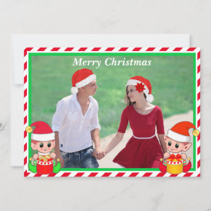 Custom Christmas Photo & Cute Elf on Red and White