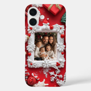 Custom Christmas Photo Festive Red White iPhone 16 Case