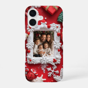 Custom Christmas Photo Festive Red White iPhone 16 Case