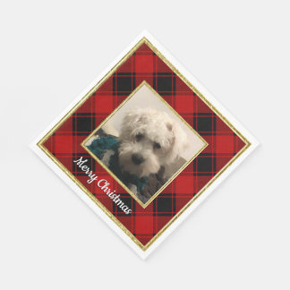 Custom Christmas Photo Frame Red and Black Plaid Napkin