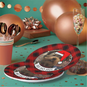 Custom Christmas Photo Frame Red and Black Plaid Paper Plate