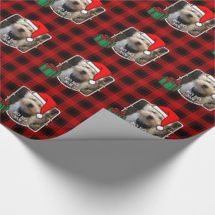 Custom Christmas Photo Frame Red and Black Plaid Wrapping Paper