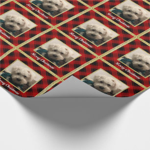 Custom Christmas Photo Frame Red and Black Plaid Wrapping Paper