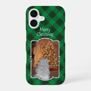 Custom Christmas Photo Frame Red and Green Plaid iPhone 16 Case