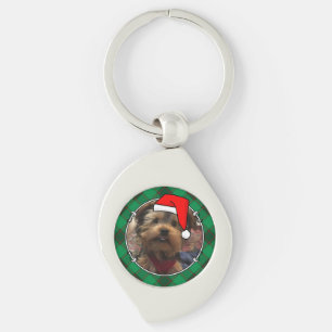 Custom Christmas Photo Frame Red and Green Plaid Key Ring