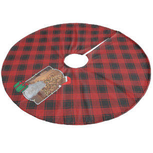 Custom Christmas Photo Frame Red & Black Plaid Pet Fleece Tree Skirt