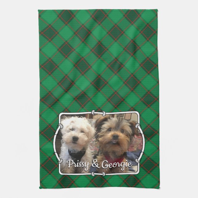 Custom Christmas Photo Frame Red & Green Plaid Tea Towel (Vertical)