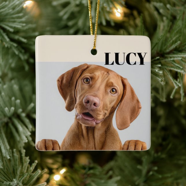 Custom Christmas Photo Ornament Dog & Name (Tree)