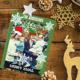 Custom christmas photo snowflakes and xmas hats postcard