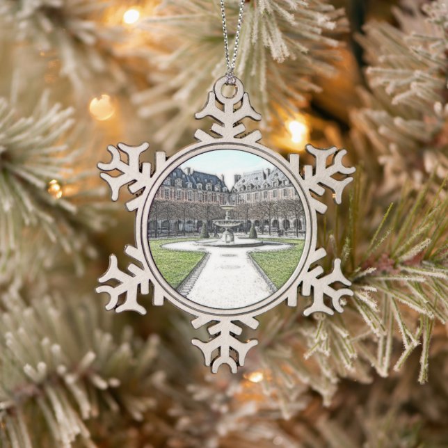 Custom Christmas Place Des Vosges Paris Snowflake Pewter Christmas Ornament (Tree)