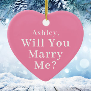 Custom Christmas Proposal Will You Marry Me Pink Ceramic Ornament