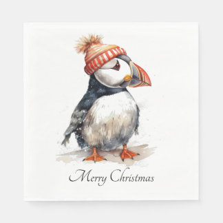 Custom Christmas Puffin Orange Pompom Hat Napkin
