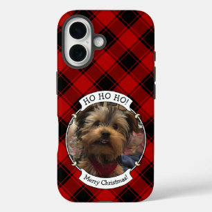 Custom Christmas Red and Black Plaid Photo Frame iPhone 16 Case