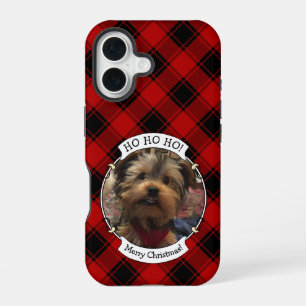Custom Christmas Red and Black Plaid Photo Frame iPhone 16 Case