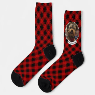 Custom Christmas Red and Black Plaid Photo Frame Socks