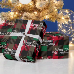 Custom Christmas Red Green Plaid Chequered Pattern Wrapping Paper
