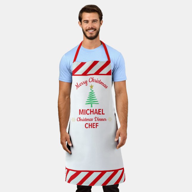 Custom Christmas Red & White Stripes Candy Cane   Apron (Worn)