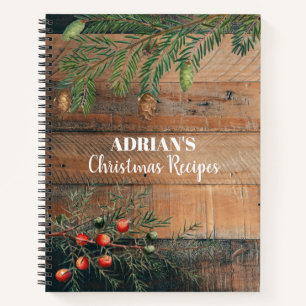 Custom Christmas Rustic Wood Xmas Recipes Notebook