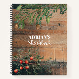 Custom Christmas Rustic Wood Xmas Sketchbook Notebook