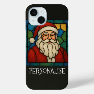 Custom Christmas Santa Art Deco Stained Glass iPhone 15 Case