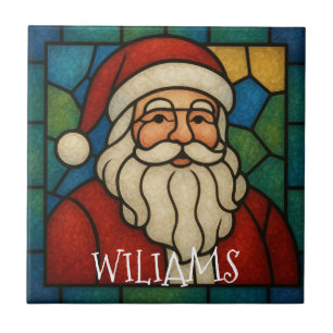 Custom Christmas Santa Art Deco Stained Glass Ceramic Tile