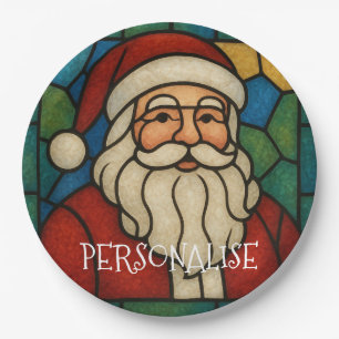 Custom Christmas Santa Art Deco Stained Glass Paper Plate