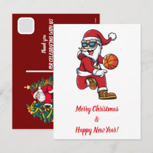 Custom Christmas Santa Claus Dunking Basketball H Holiday Postcard