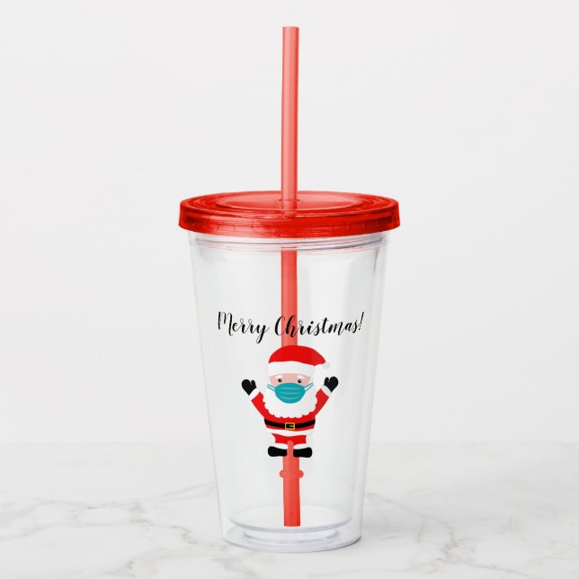 Custom Christmas Santa Claus with facemask cartoon Acrylic Tumbler (Front)