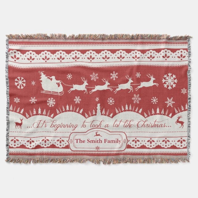 Custom Christmas Santa Sleigh Throw Blanket (Front)