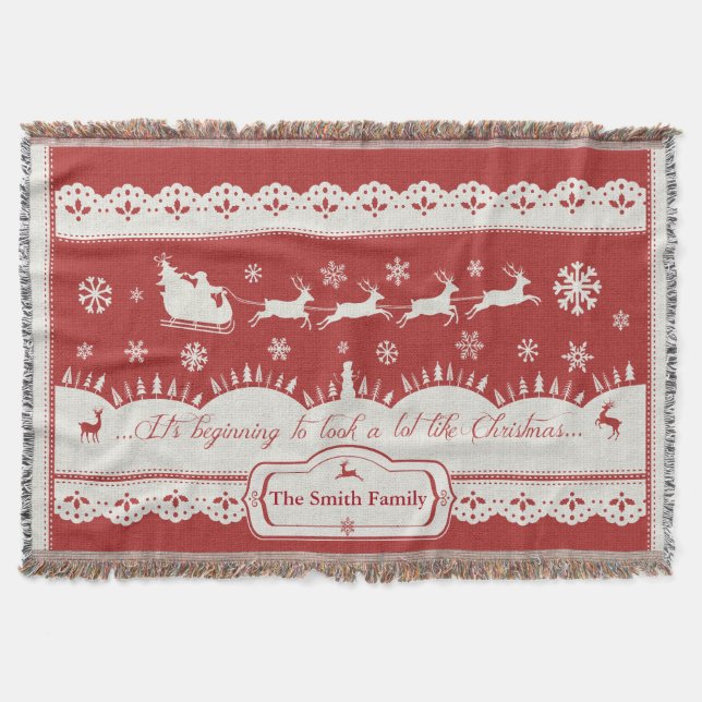 Custom Christmas Santa Sleigh Throw Blanket (Front)