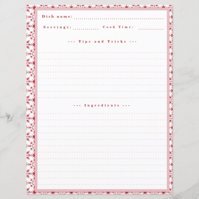 Custom Christmas Snowflake Recipe Card for Binder (Front)