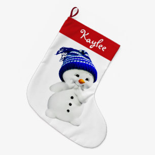 Custom Christmas Snowman Red and White Large Chris Stocking