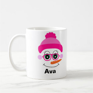 Custom Christmas Snowman Snowgirl Pink Hat Coffee Mug