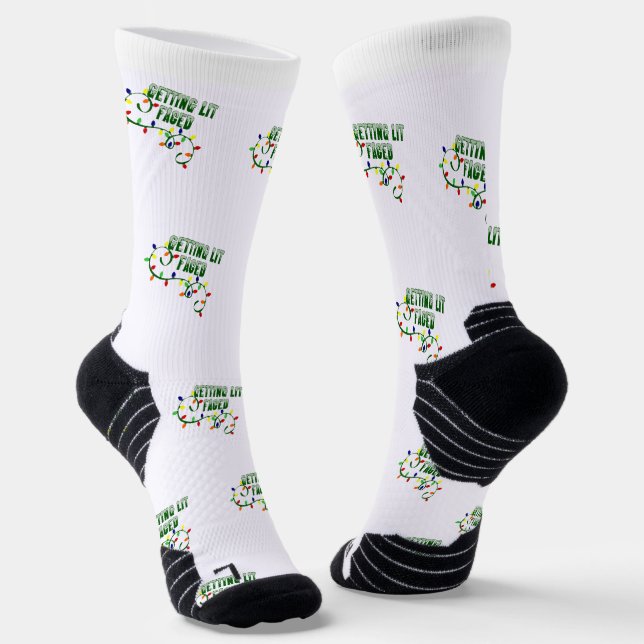 Custom Christmas Socks, Funny Getting Lit Faced  Socks (Angled)