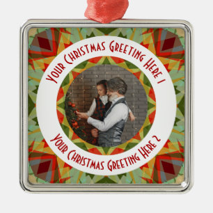 Custom Christmas Star Jolly Green Photo Greeting Metal Ornament