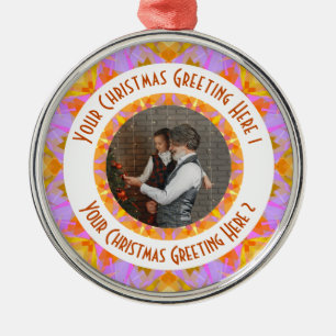 Custom Christmas Star Jolly Pink Photo Greeting Metal Ornament