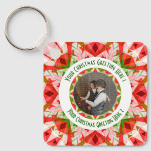 Custom Christmas Star Jolly Red Fun Photo Greeting Key Ring