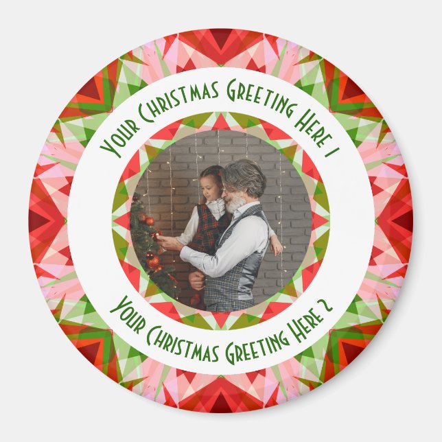 Custom Christmas Star Jolly Red Fun Photo Greeting Magnet (Front)