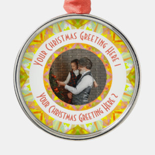Custom Christmas Star Jolly Yellow Photo Greeting Metal Ornament