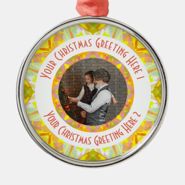 Custom Christmas Star Jolly Yellow Photo Greeting Metal Ornament (Front)